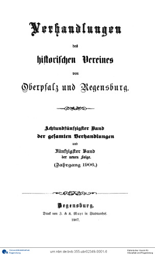 Verhandlungen des Historischen Vereins für Oberpfalz und Regensburg