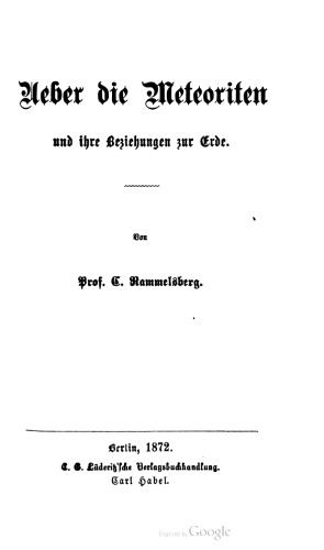 Ueber die Meteoriten und ihre Beziehungen zur Erde