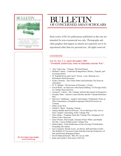 Bulletin of Concerned Asian Scholars, Twentieth Anniversary Issue on Indochina and the War Vol. 21