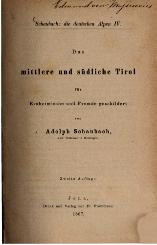 Das mittlere und südliche Tirol für Einheimische und Fremde geschildert