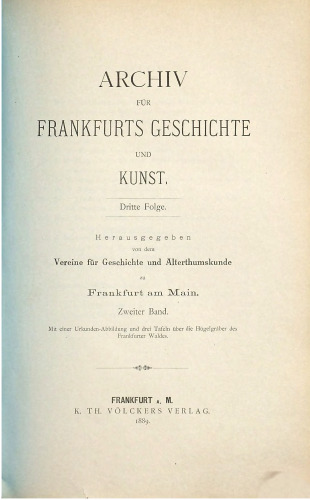 Archiv für Frankfurts Geschichte und Kunst