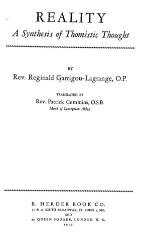 Reality. A Synthesis of Thomistic Thought