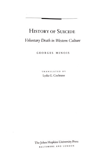 History of Suicide: Voluntary Death in Western Culture
