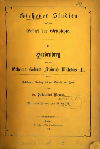 Hardenberg und das Geheime Kabinett Friedrich Wilhelms III. vom Potsdamer Vertrag bis zur Schlacht von Jena