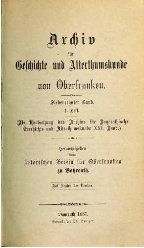 Archiv für Geschichte und Altertumskunde von Oberfranken