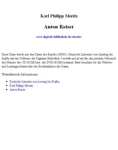 Anton Reiser: Ein psychologischer Roman