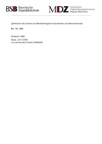 Jahrbücher des Vereins für mecklenburgische Geschichte und Altertumskunde
