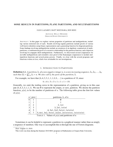 Some results in partitions, plane partitions, and multipartitions
