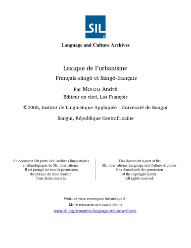 Lexique de l’urbanisme: Français-sängö et Sängö-français