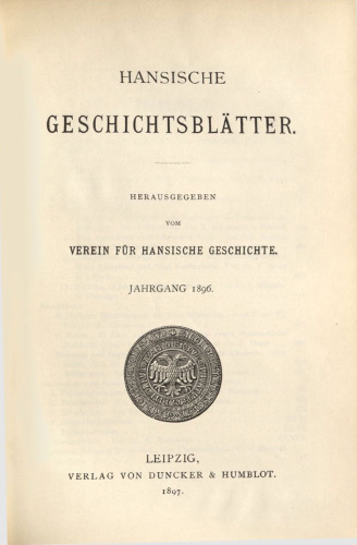 Hansische Geschichtsblätter (Jahrgang 1896)