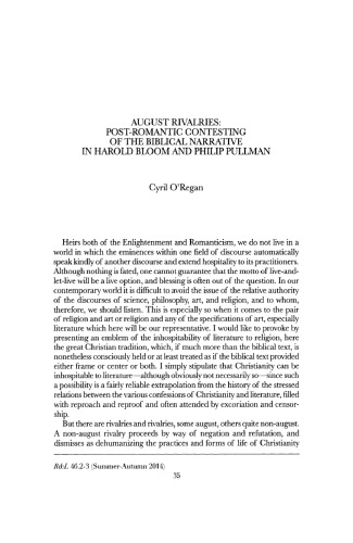 Religion & Literature August Rivalries: Post-Romantic contesting of the Biblical narrative in Harold Bloom and Philip Pullman