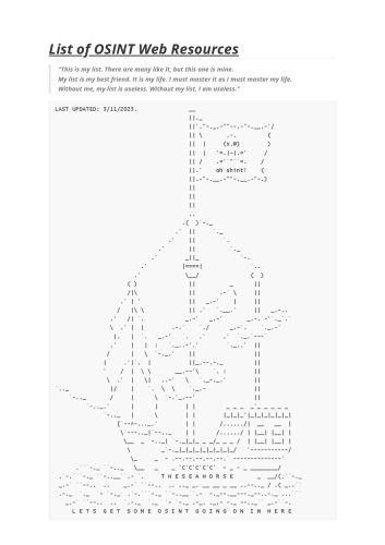 The Complete List of OSINT Web Resources - 3/11/2023 Update