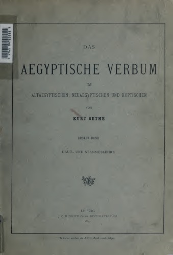 Das ägyptische Verbum im Altägyptischen, Neuägyptischen und Koptischen