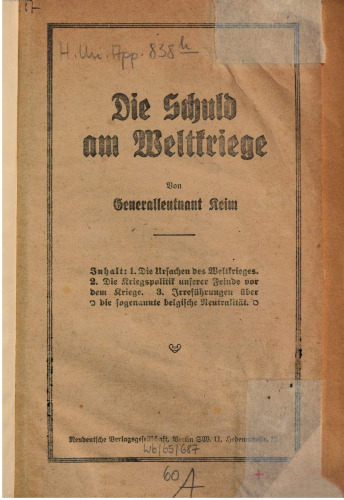 Die Schuld am Weltkriege