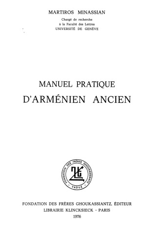 Manuel pratique d'arménien ancien