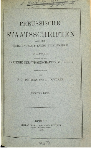 Preußische Staatsschriften aus der Regierungszeit König Friedrichs II. (1746-1756)