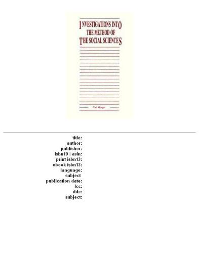 Investigations into the Method of the Social Sciences