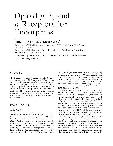 Opioid µ, δ and κ Receptors for Endorphins