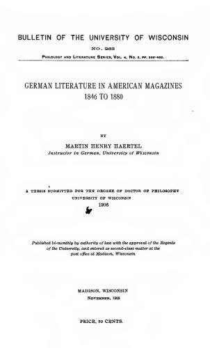 German Literature in American Magazines 1846 to 1880