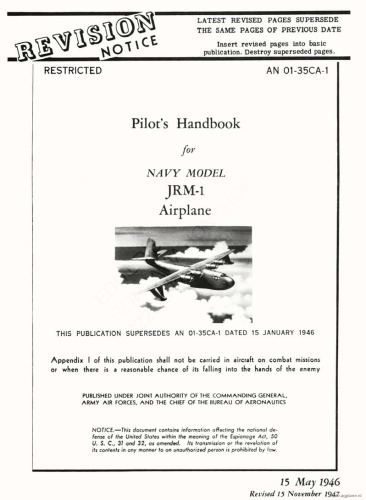 Pilot's Handbook for Navy Model JRM-1 Airplane