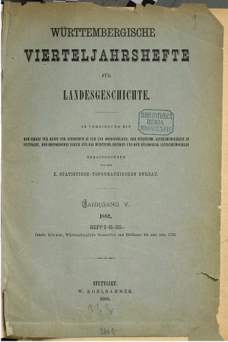 Württembergische Vierteljahreshefte für Landeskunde
