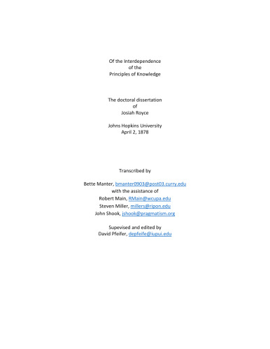 On the Interdependence of the Principles of Knowledge – Ph.D. transcription