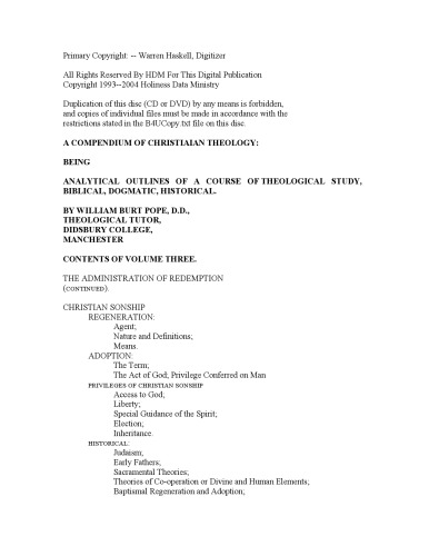 A Compendium of Christian Theology :Systematic Theology Vol 3 of 3