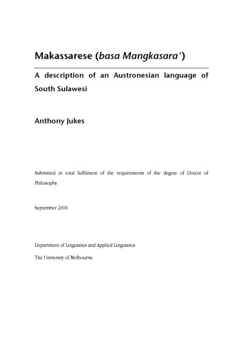 Makassarese (basa Mangkasaraʼ): A description of an Austronesian language of South Sulawesi