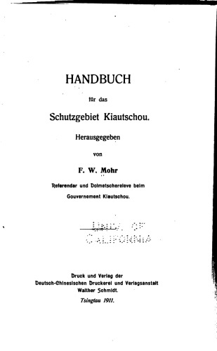 Handbuch für das Schutzgebiet Kiautschou
