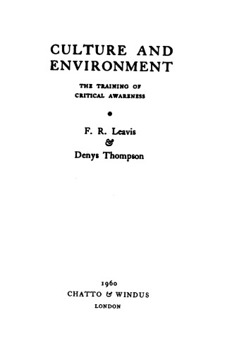 Culture and Environment: The Training of Critical Awareness